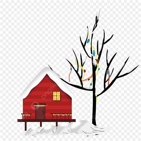 Snow House Clipart Transparent Background, Beautiful Snow House Red Snow House Black Trees Snow ...