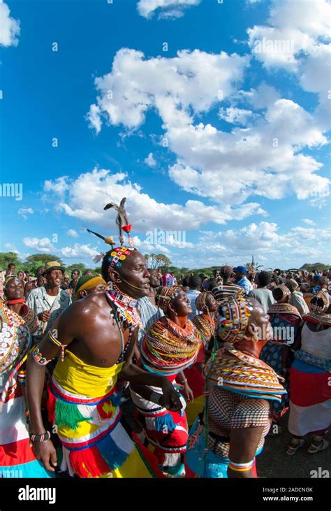 Samburu dance ceremony. Members of the Samburu people in traditional ...