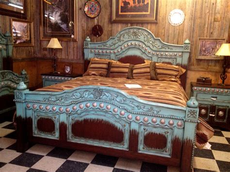 Turquoise and Brown Bed | Rustic bedroom furniture, Leather living room ...