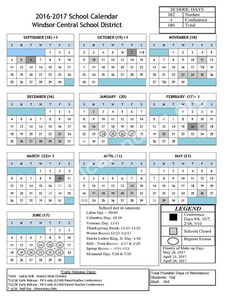 2016 - 2017 District Calendar | Windsor Central School District ...