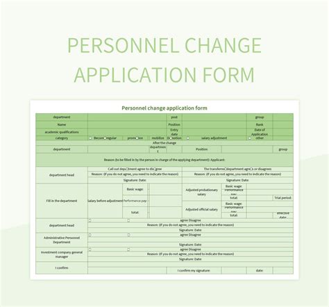 Personnel Change Application Form Excel Template And Google Sheets File For Free Download ...