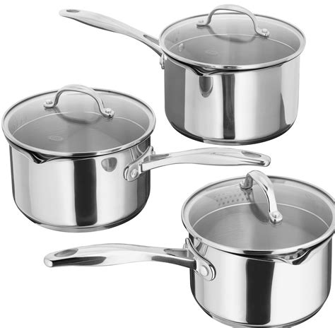 Stellar 7000 Set of 3 Stainless Steel Pans, 16/18/20cm with Glass ...