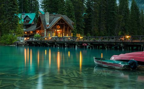 lights, Boats, Trees, Lodge, Water, Crystalline, Canada, Dock ...