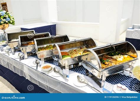 Close Up Countertop Food Warmer and Dish on Table Stock Photo - Image ...