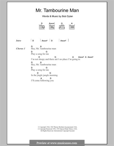 Mr. Tambourine Man by B. Dylan - sheet music on MusicaNeo