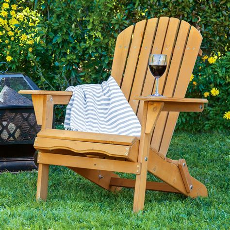 Folding Wood Adirondack Chair Accent Furniture w/ Natural Finish - Bro – Best Choice Products