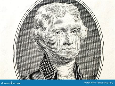 Portrait of Thomas Jefferson on a Two Dollar Bill Stock Image - Image of dollar, paper: 96287939