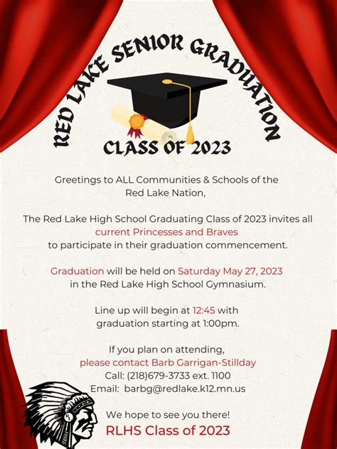 Red Lake Graduating Class of 2023 invites all current Princesses and Braves to graduation ...