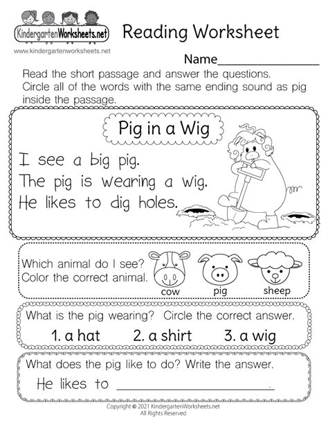 Reading Activities For Kindergarten Worksheet