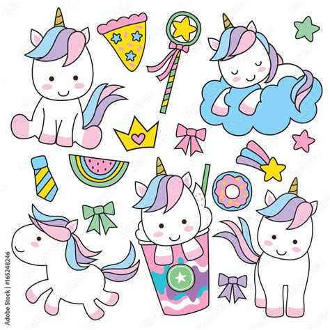 Cute baby unicorn vector illustration in pastel rainbow colors. Stock ...