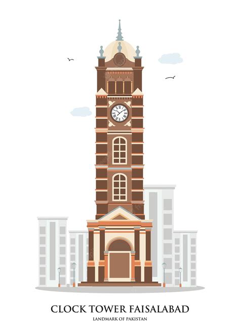 Premium Vector | Clock tower detailed illustration pakistan faisalabad landmark