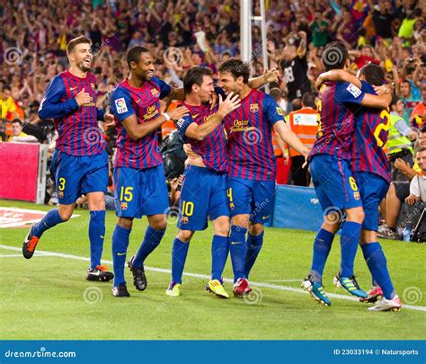 FC Barcelona Players Celebrating A Goal Editorial Image | CartoonDealer ...