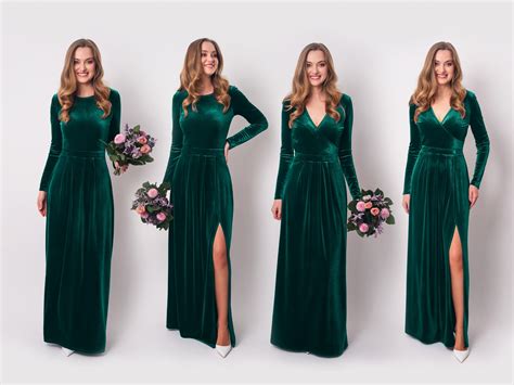 Emerald Green Velvet Long Dress Bridesmaid Velvet Dress - Etsy