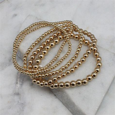 Gold Beaded Stackable Bracelets - Set of 5 - Best of Everything | Online Shopping