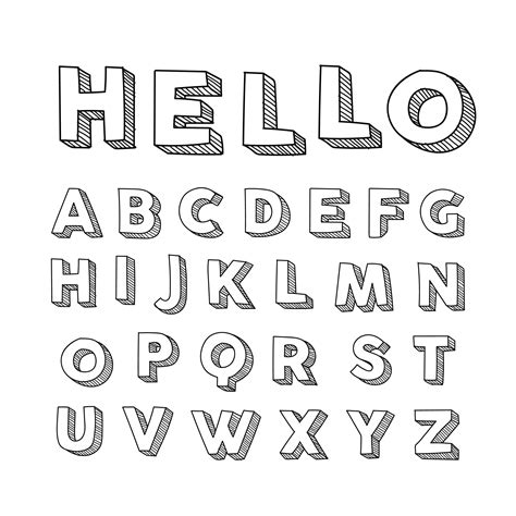 3D Fonts Hand Drawn | Lettering alphabet, Cool fonts alphabet, Hand lettering fonts