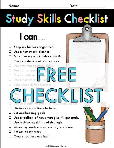 Study Skills Checklist | Study skills, Study skills worksheets, Back to school organization for ...