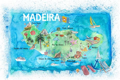 Madeira Portugal Island Illustrated Map With Landmarks and - Etsy UK