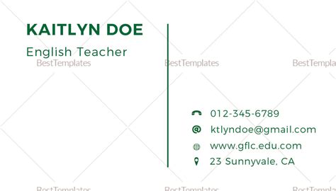 Teacher Business Card Design Template in PSD, Word, Publisher, Illustrator, InDesign