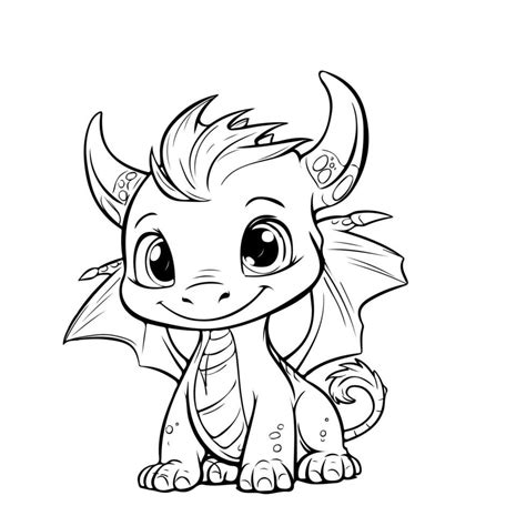 Hand drawing character animal cute dragon outline black and white ...