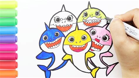 How to draw Baby Shark Family|Baby Shark Family Coloring Pages|Kids Engl... | Easy skull ...