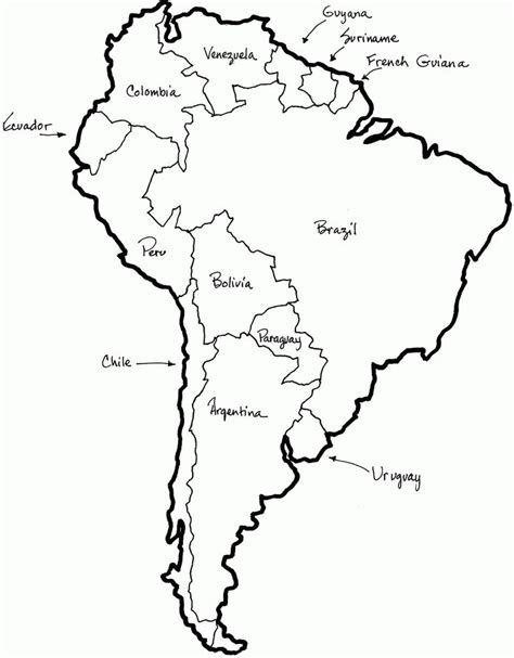 a map of south america with all the major cities and their names in black ink