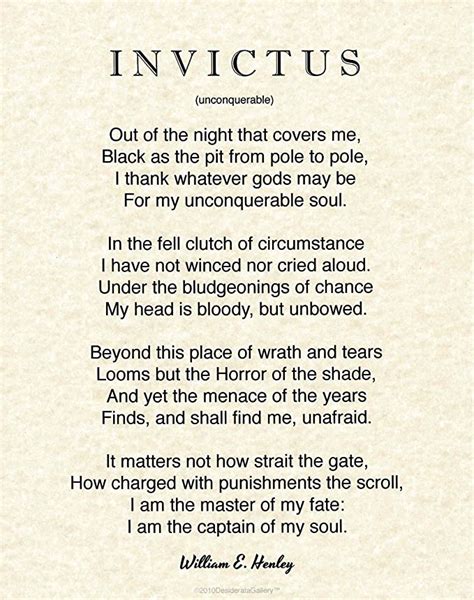 Brand, Invictus Poster Quote 11 x 14 written by William E. Henley in ...