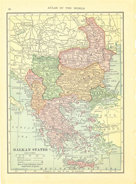 1914 Security Handy Atlas Vintage Map Pages – Greece Bulgaria Turkey on ...