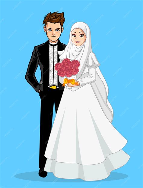 Premium Vector | Muslim wedding couple