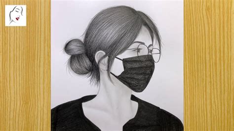 A Girl Drawing with Mask -step by step | How to draw | "Girl Sketch ...