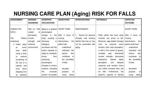 SOLUTION: Nursing care plan risk for falls aging - Studypool