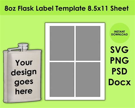 8oz Flask Label Template 8.5x11 Sheet SVG PNG PSD and Docx | Etsy India