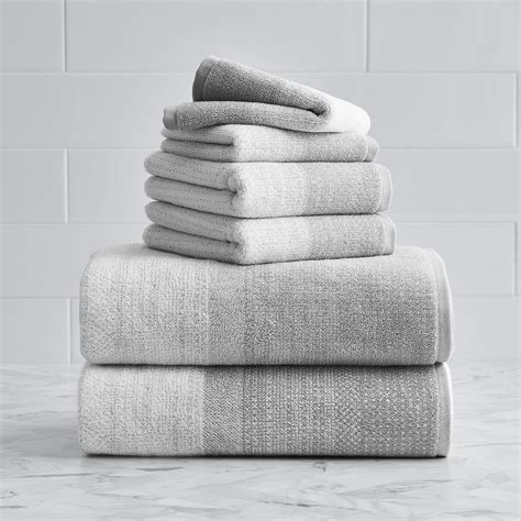 Soft Silver/Arctic White Heathered 6 Piece Bath Towel Set, Better Homes ...