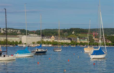 Boats on Lake Zurich in Switzerland at Sunset in Summer Stock Image ...