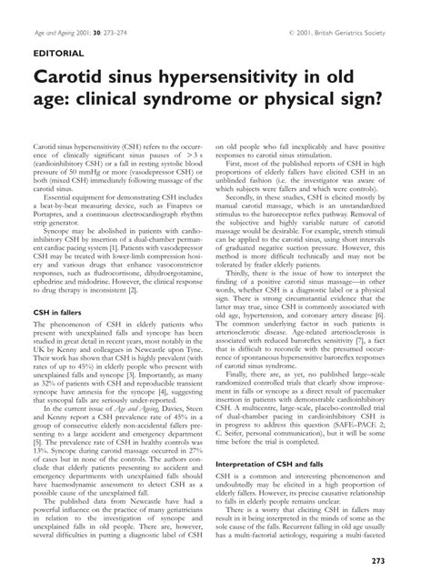 (PDF) Carotid sinus hypersensitivity in old age: Clinical syndrome or physical sign?