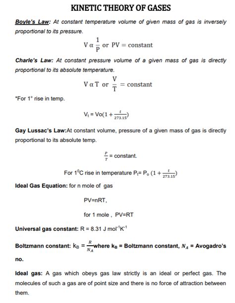 CBSE Class 11 Physics Kinetic Theory Of Gases Notes