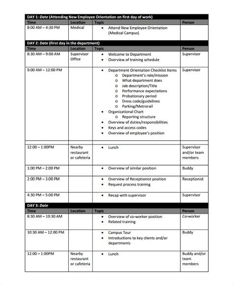 Training Schedule Template Word | printable schedule template