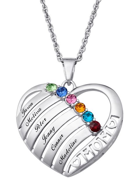 Family Jewelry Personalized Mother's Mother Birthstone & Name Heart Necklace, 20" - Walmart.com