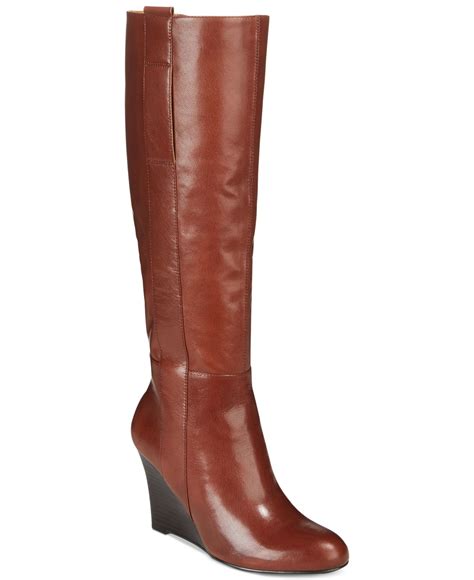 Nine west Oran Tall Wedge Boots in Brown (Dark Brown Leather)