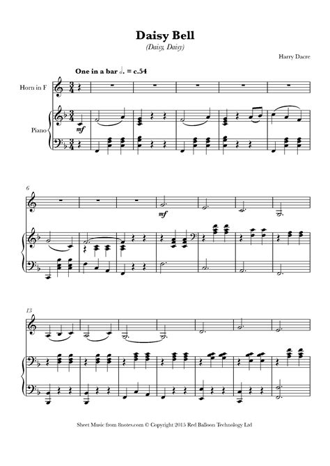 Harry Dacre - Daisy Bell (Daisy, Daisy) for French Horn - Free Sheet ...