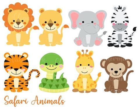 Safari animals clipart Baby safari animals clip art lion | Etsy Brasil Safari Clipart, Lion ...