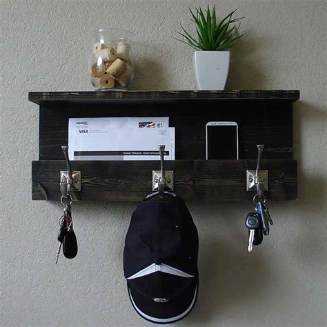 Handmade Modern Rustic Entryway Wall Shelf with Coat Rack and Mail ...