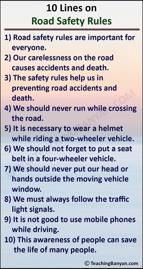 10-lines-on-road-safety-rules - TeachingBanyan.com