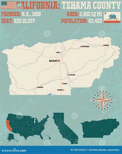 Tehama County Map in California. Stock Vector - Illustration of north, blue: 106723225