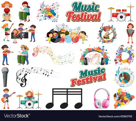 Kids musical instruments and music symbols set Vector Image