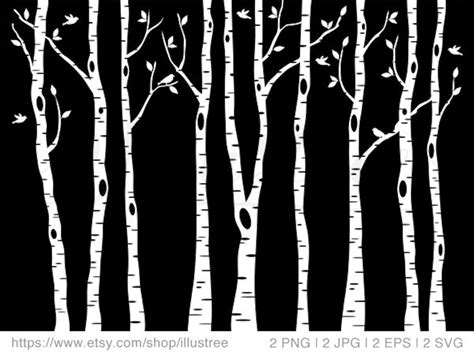 Birch Trees SVG Birch Tree Forest Digital Clip Art Black - Etsy