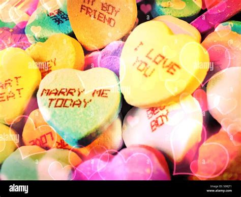 Valentine's Day Candy Conversation Hearts with Effects Stock Photo - Alamy