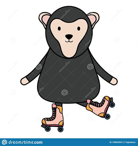 Cute Monkey in Skates Childish Character Stock Vector - Illustration of ...