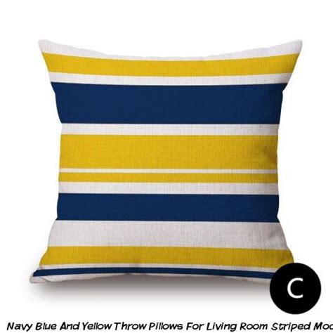 Navy blue and yellow throw pillows for living room striped modern couch ...