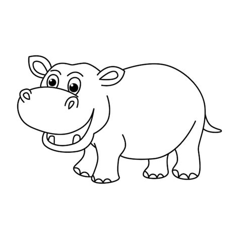 Premium Vector | Funny hippo cartoon coloring page
