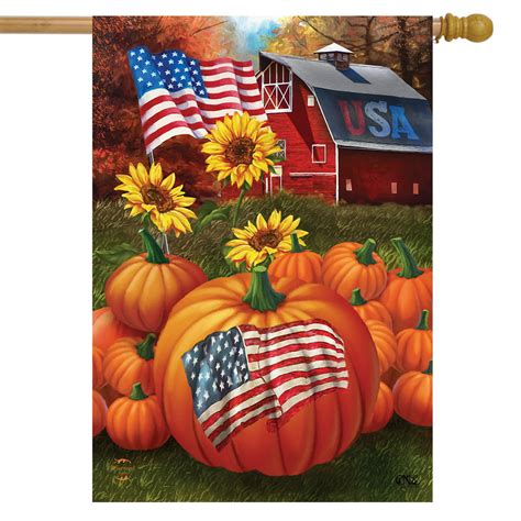 USA Pumpkins Fall House Flag Patriotic Autumn 28" x 40" Briarwood Lane - Walmart.com - Walmart.com